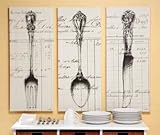 IMAGE OF Kitchen Tools on Documents Wall Canvas - Set of 3