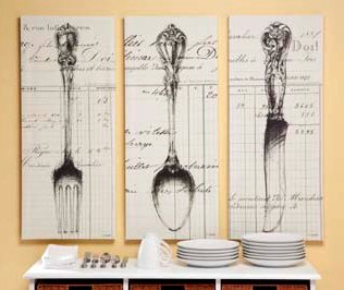 Kitchen Tools on Documents Wall Canvas - Set of 3