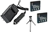 MultiPack (2 Count): Replacement Battery PLUS Mini Battery Travel Charger for Specific Digital Camera and Camcorder Models / Compatible with PANASONIC CGA-S008 Charges with Intelligent Charge Technology - Includes Car Adapter, TWO Batteries and One Mini Tripod with Expandable Legs