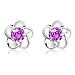 Voberry® Newest Fashion 925 Sterling Silver Plated Rose Flower Shaped Austrian Crystal Stud Earrings for Women Ladies Gift (Purple)