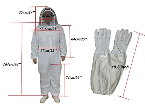 SingWing 1 Pair XL Beekeeping Sheepskin Sleeve Gloves+Protective Bee Keeping Jacket Veil Suit