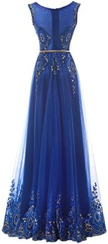 Prom Style Scoop Neck Formal Ball Dresses Tulle Evening Prom Gown Appliques Long US 10 Blue