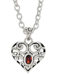 Sterling Silver Necklace - Grille Heart with Garnet