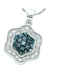 0.50 Carat (ctw) 10k White Gold Blue & White Diamond Ladies Cluster Flower Pendant