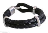Leather bracelet, 'Night's Paths' 0.6 W 8.7 L