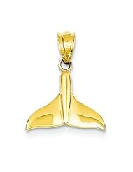 14K Gold Whale Tail Charm Polished Ocean Pendant