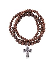 Recycled Wood and Sterling Silver Cross Charm Bracelet