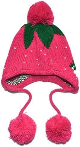 Fashion Outlet Child Kids Winter Warm Strawberry Pattern Knitted Cute Cap Earflap Warm Beanie Rose red