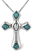 Sterling Silver Turquoise Cross Pendant, 16"