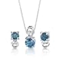 3.00 cts Round Cut London Blue Topaz Pendant Earrings in Sterling Silver Free 18 inch Necklace
