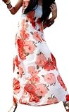 Allegra K Ladies Adjustable Shoulder Strap Flowers Chiffon Maxi Dress Red White S