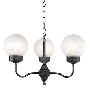 Royce Lighting RLCH5207A/3-61 Plug-In Chandelier with Frosted Ribbed Glass, Weathered Steel