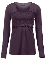 Smocked Babydoll Long Sleeves Nursing Shirt-Colors: Plum or Blue and Sizes: S, M, L, XL