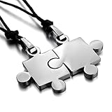 Men,Women’s 2PCS Stainless Steel Pendant Necklace Silver Jigsaw Puzzle Love Valentine’s Couples His & Hers Set Adjustable 20~22 Inch Chain thumbnail