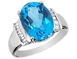 Blue Topaz Gemstone and Diamond Ring in 14K White Gold