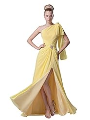 A-line Natural   Waistline Chiffon Beaded Slit Lace Floor Length One Shoulder Evening Dress 