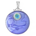 Sterling Silver Carved Blue Fiber Optic Mermaid w/ Caribbean Quartz Accent Pendant by Sajen