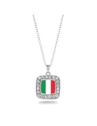 Jewelry: Italian Flag Italy Pride Charm Classic Silver Plated Square Crystal Necklace - Inspired Silver