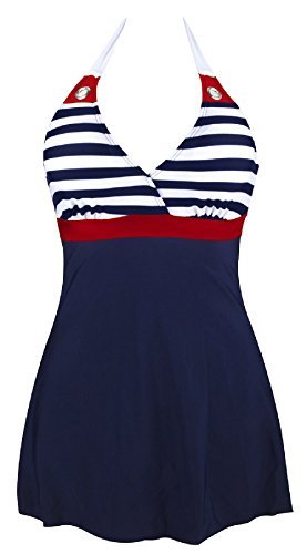 Angerella Womens Navy Stripe One Piece Swimsuit with Falsies Bathing Suit