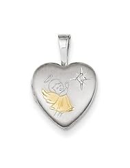 Sterling Silver Gold-Plated & Diamond Angel 12mm Heart Locket