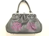 Lux De Ville Born Lucky Kiss Lock Handbag Black Handbag with Violet Tattoo design