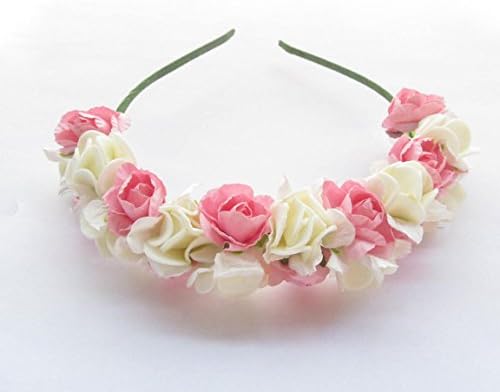 Fashion Bohemian Flowers Girl Headband White Foam and Paper Rose Double Color Head Wreaths Woodland Accessory