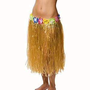 Adult Size Natural Look Grass Hula Skirt With Flowers Luau Party