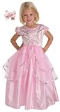 2 Item Bundle: Little Adventures NEW Royal Pink Princess Dress Up Costume-Girls size 5-7 (Large)-and Hair Bow!