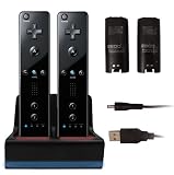 Wii Remote / Controller BLACK Dual Charging Dock with 2 FREE Rechargeable Batteries - for use with or without Wii Motion Plus