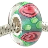 Pink Rose Murano Glass Sterling Silver Solid Core Bead fits European Charm Bracelet