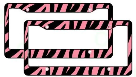 A Set of 2 Plastic License Plate Frame Safari Animal Series - Zebra Pink and Black