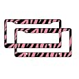 A Set of 2 Plastic License Plate Frame Safari Animal Series - Zebra Pink and Black