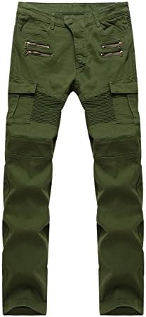 VOGLLY Men's Slim Fit Motorcycle Biker Jeans Drape Cargo Jeans with Zipper (29, Green)