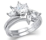 Solid 14k White Gold Solitaire CZ Cubic Zirconia Engagement Two Ring Set New 1.0 ct