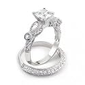 Bling Jewelry Vintage Wedding Engagement Ring Set Round 2-ct CZ Teardrop Sidestones Sterling Silver