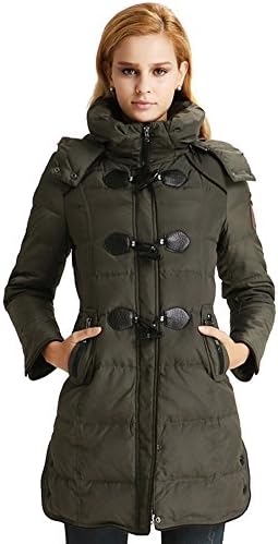 Yaloo Women's Military Long Hoodie Turtleneck Quilted Down Jacket Coat Parka Green 4