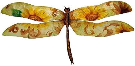 Small Wall Metal Art, Dragonfly Sunflowers, This attractive, hand-painted work of art can be hung in nearly any setting either by itself or in groups. Dimensions:17 x 1 x 18 in.