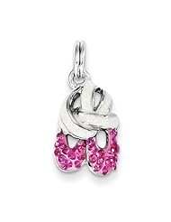Sterling Silver Pink Cz Enamel Ballet Slipper Charm
