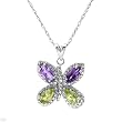 Necklace With 0.87ctw Precious Stones - Genuine Amethysts, Diamond and Peridots Beautifully Designed in White Gold Length 18in