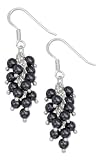 STERLING SILVER CLUSTER OF BLACK SIMULATED PEARL EARRINGS ON FRENCH WIRES