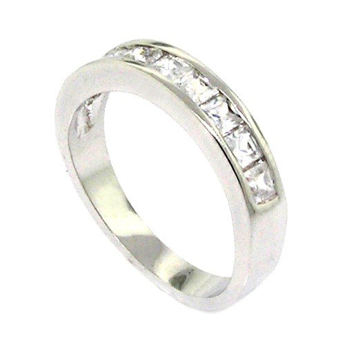 Sterling Silver Classic Wedding Band w/9 Princess-cut White CZs