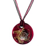 Sterling Silver Red-Tone Murano Glass Round Pendant on Beaded Triple-Strand, 18"