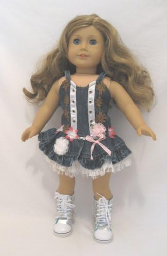 DENIM LACE DRESS WITH MATCHING SILVER TENNIS SHOES - fits American Girl 18" Doll Clothes