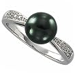 14Kt White Gold Sleek Tahitian Black Cultured Pearl and Diamond Ring