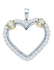 1 cttw 14k White Gold Diamond Vintage Heart Pendant Round and Baguette (Real Diamonds: 1 cttw)