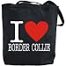 Canvas Tote Bag Black  I Love Border Collie  Classic Dog