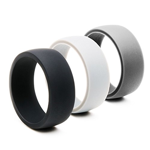 Tera Armor - 3 Ring Pack Men's Silicone Wedding Ring Wedding Band - Black, Light Gray and White