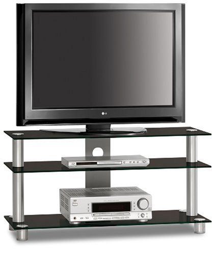 Just-Rack TV 1053 Aluminium-Schwarzglas Universalmöbel für Flachbildschirme, TV – und Audio Geräte”
