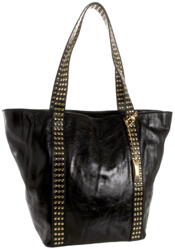 DKNY Handbag With Metal Studs - burnished leather, large shopper bag, black