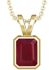 14K Yellow Gold Emerald Cut Ruby Solitaire Pendant